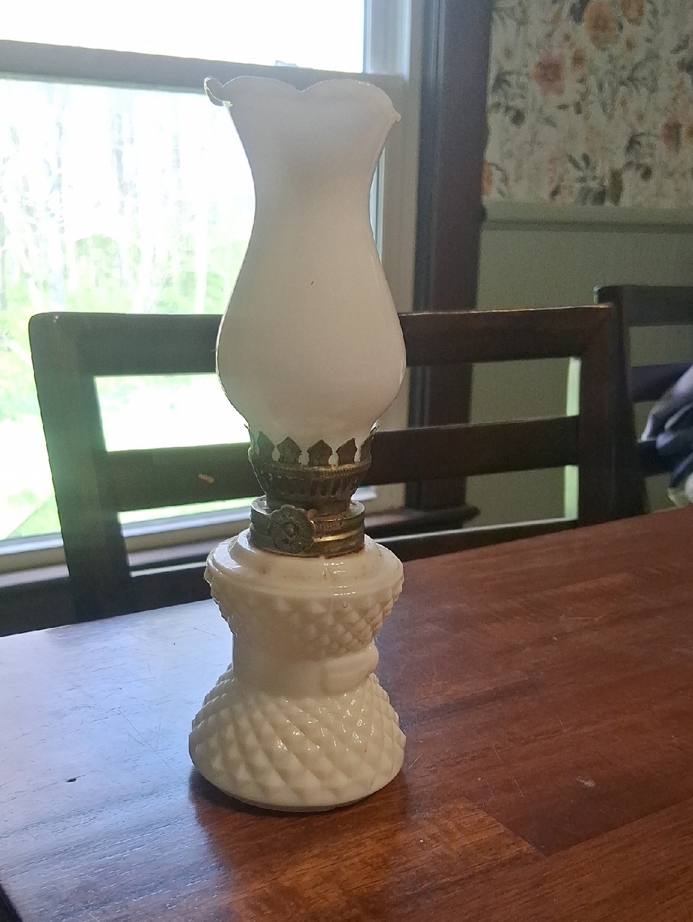 White Milk Glass Table Lamp with Brass Accent - Home Accents